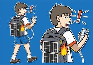 solar backpack catching fire cartoon